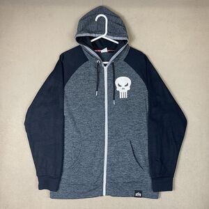 Marvel Hoodie Mens Large Gray Black The Punisher Hero Elit Series Full Zip Adult